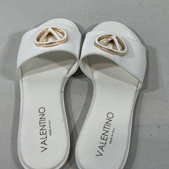 Mario Valentino Elegant White Leather Women's Flat Slide Sandals Size 7 - Picture 6 of 6